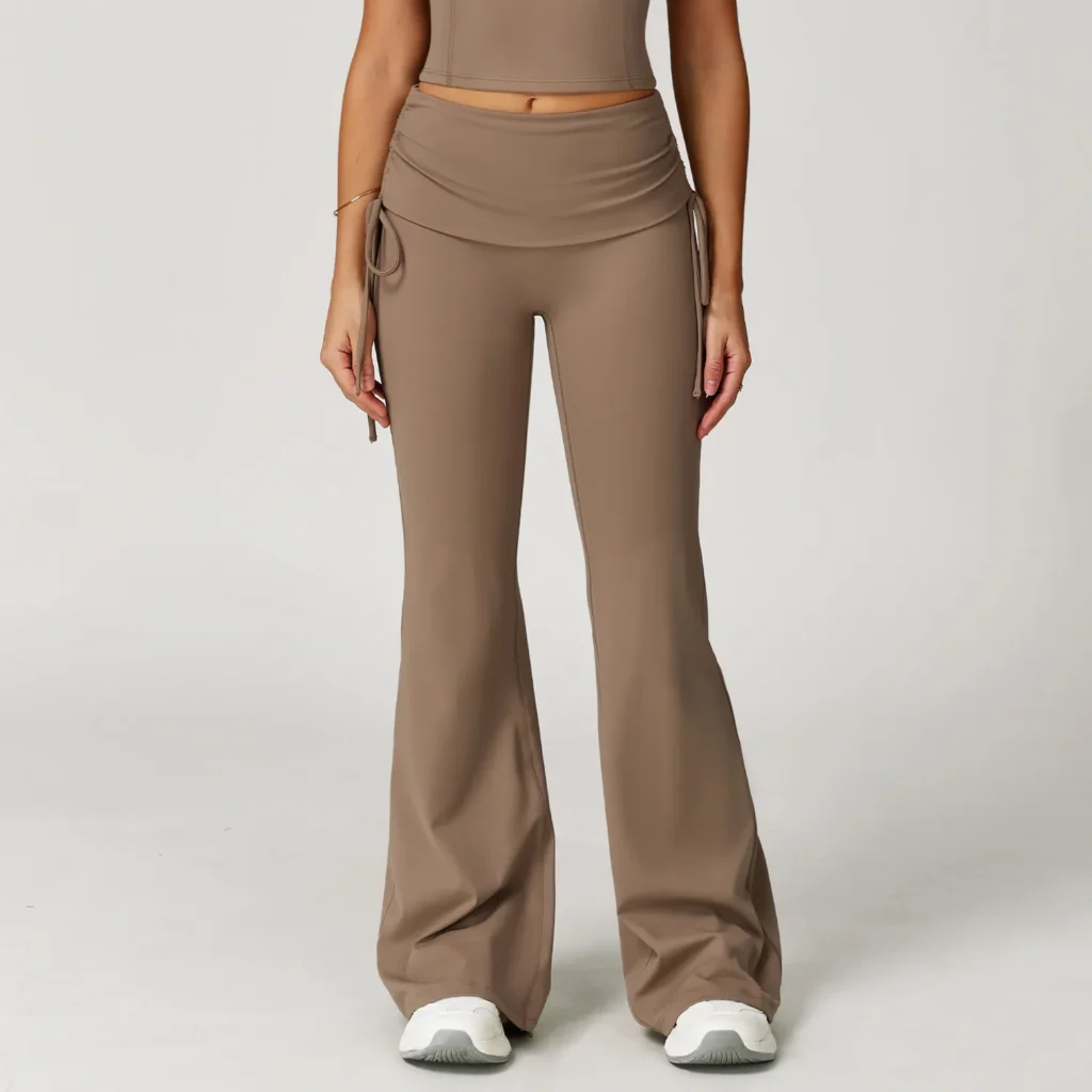 Folded Waist Yoga Flared Pants with Drawstring Bulk Sportswear Yoga Pants Manufacturers