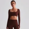 Square Neck Yoga Crop Top Wholesale Yoga Wear Slim Fit Long Sleeve Padded Shirts