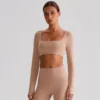 Square Neck Yoga Crop Top Wholesale Yoga Wear Slim Fit Long Sleeve Padded Shirts