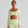 Square Neck Yoga Crop Top Wholesale Yoga Wear Slim Fit Long Sleeve Padded Shirts