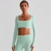Square Neck Yoga Crop Top Wholesale Yoga Wear Slim Fit Long Sleeve Padded Shirts