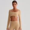 Square Neck Yoga Crop Top Wholesale Yoga Wear Slim Fit Long Sleeve Padded Shirts