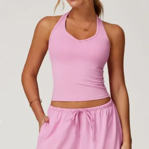 Backless Workout Top with Removable Pads Custom Halter Tank Top Bulk Sportswear