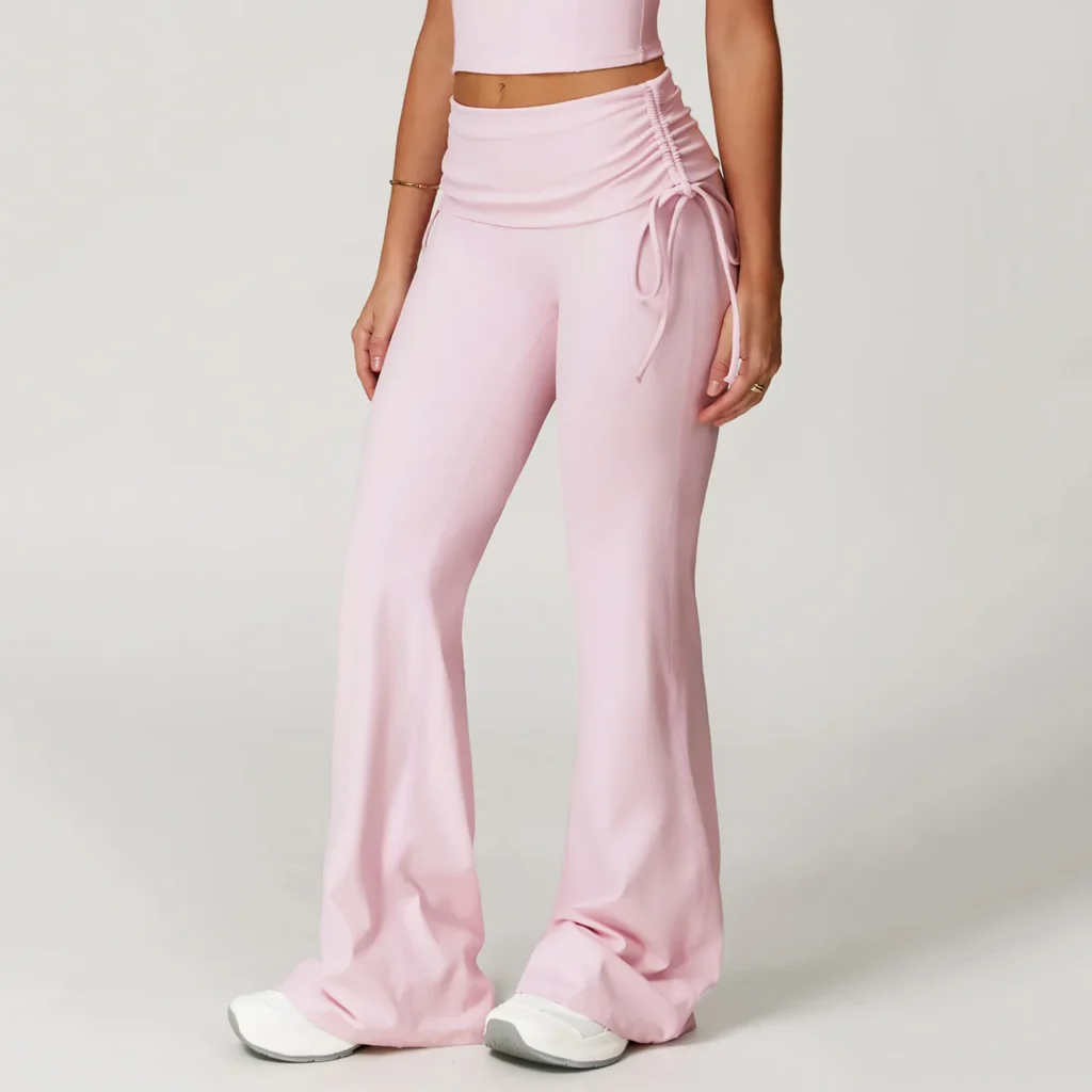 Folded Waist Yoga Flared Pants with Drawstring Bulk Sportswear Yoga Pants Manufacturers