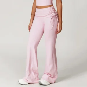 Folded Waist Yoga Flared Pants with Drawstring Bulk Sportswear Yoga Pants Manufacturers