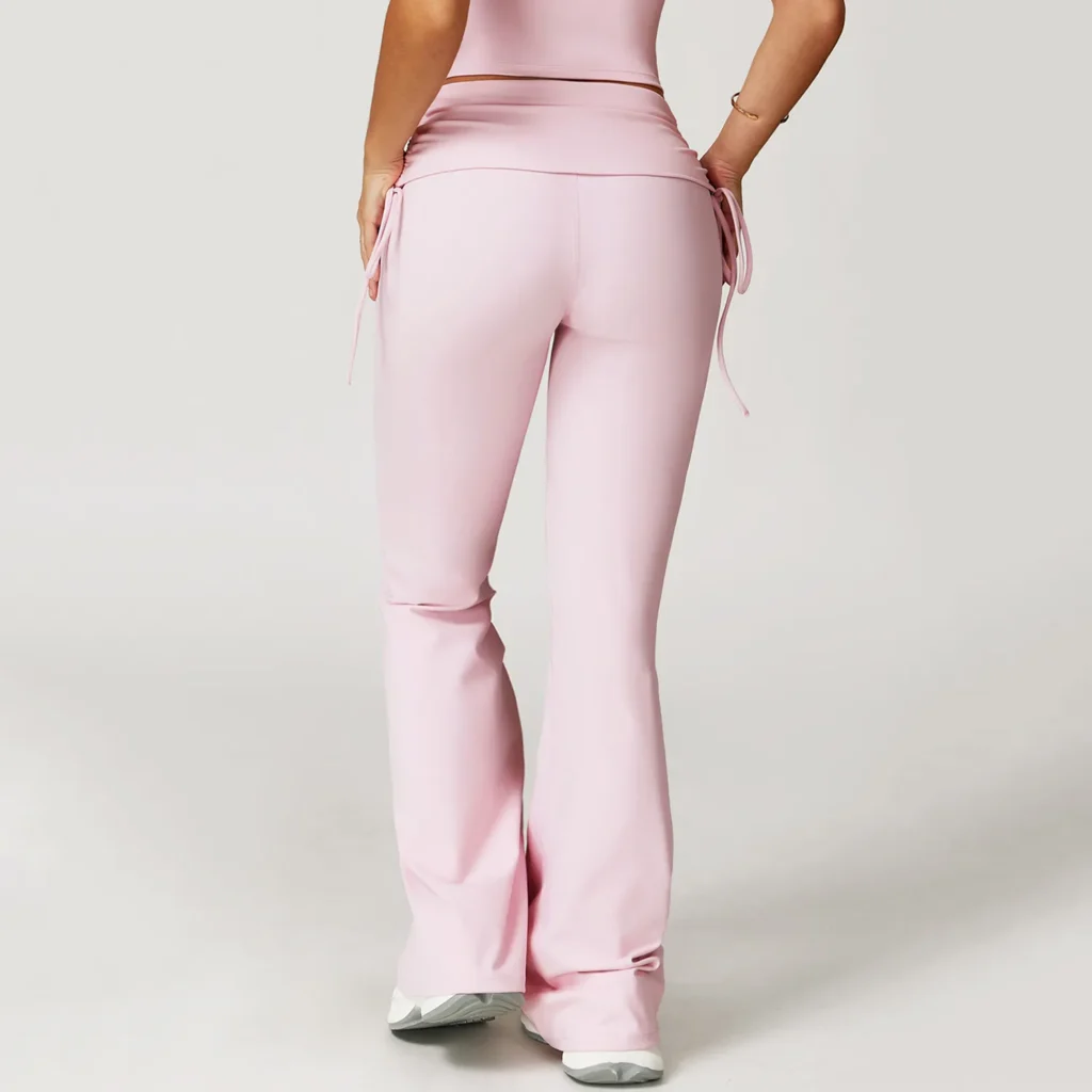 Folded Waist Yoga Flared Pants with Drawstring Bulk Sportswear Yoga Pants Manufacturers