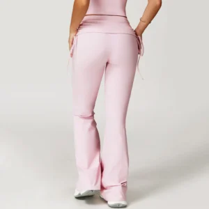 Folded Waist Yoga Flared Pants with Drawstring Bulk Sportswear Yoga Pants Manufacturers