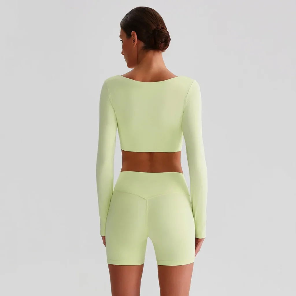 Square Neck Yoga Crop Top Wholesale Yoga Wear Slim Fit Long Sleeve Padded Shirts
