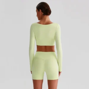 Square Neck Yoga Crop Top Wholesale Yoga Wear Slim Fit Long Sleeve Padded Shirts