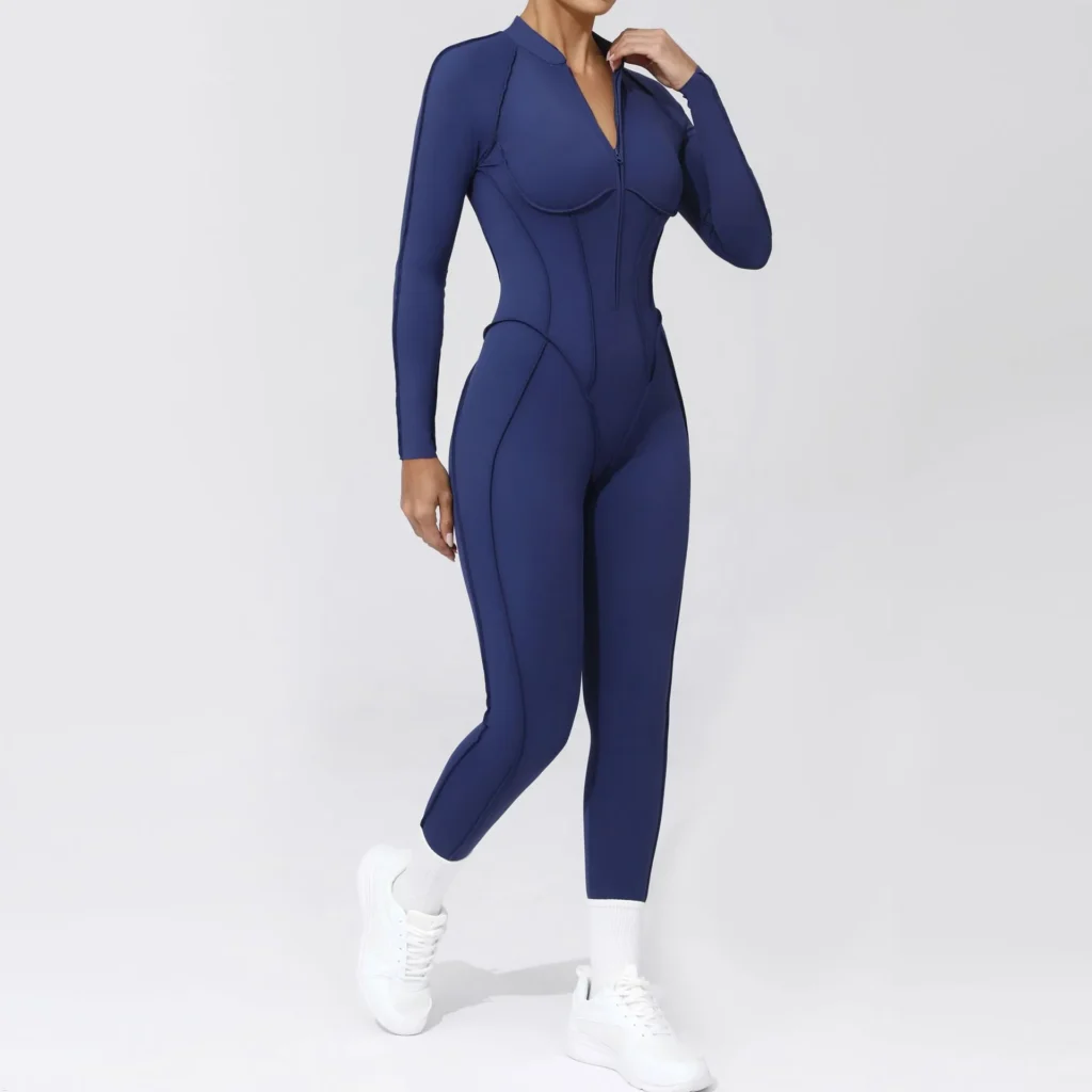 Half-Zipper Long-Sleeved Fitness Workout Jumpsuit Gym Clothes Manufacturer