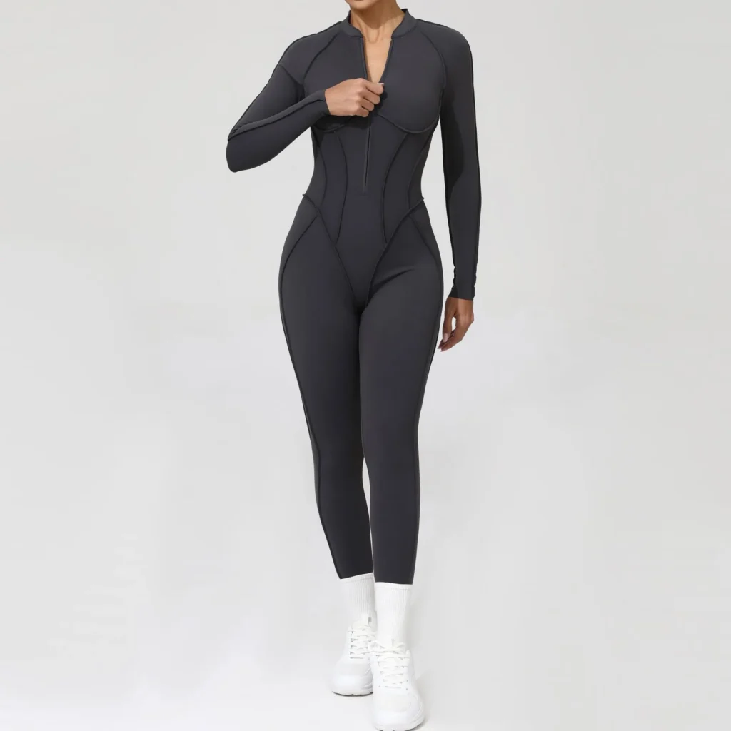 Half-Zipper Long-Sleeved Fitness Workout Jumpsuit Gym Clothes Manufacturer