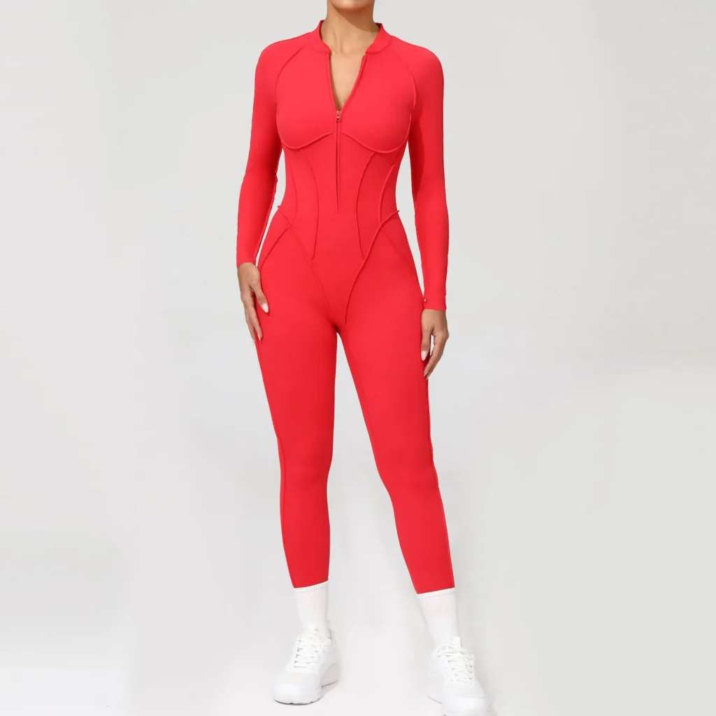 Half-Zipper Long-Sleeved Fitness Workout Jumpsuit Gym Clothes Manufacturer