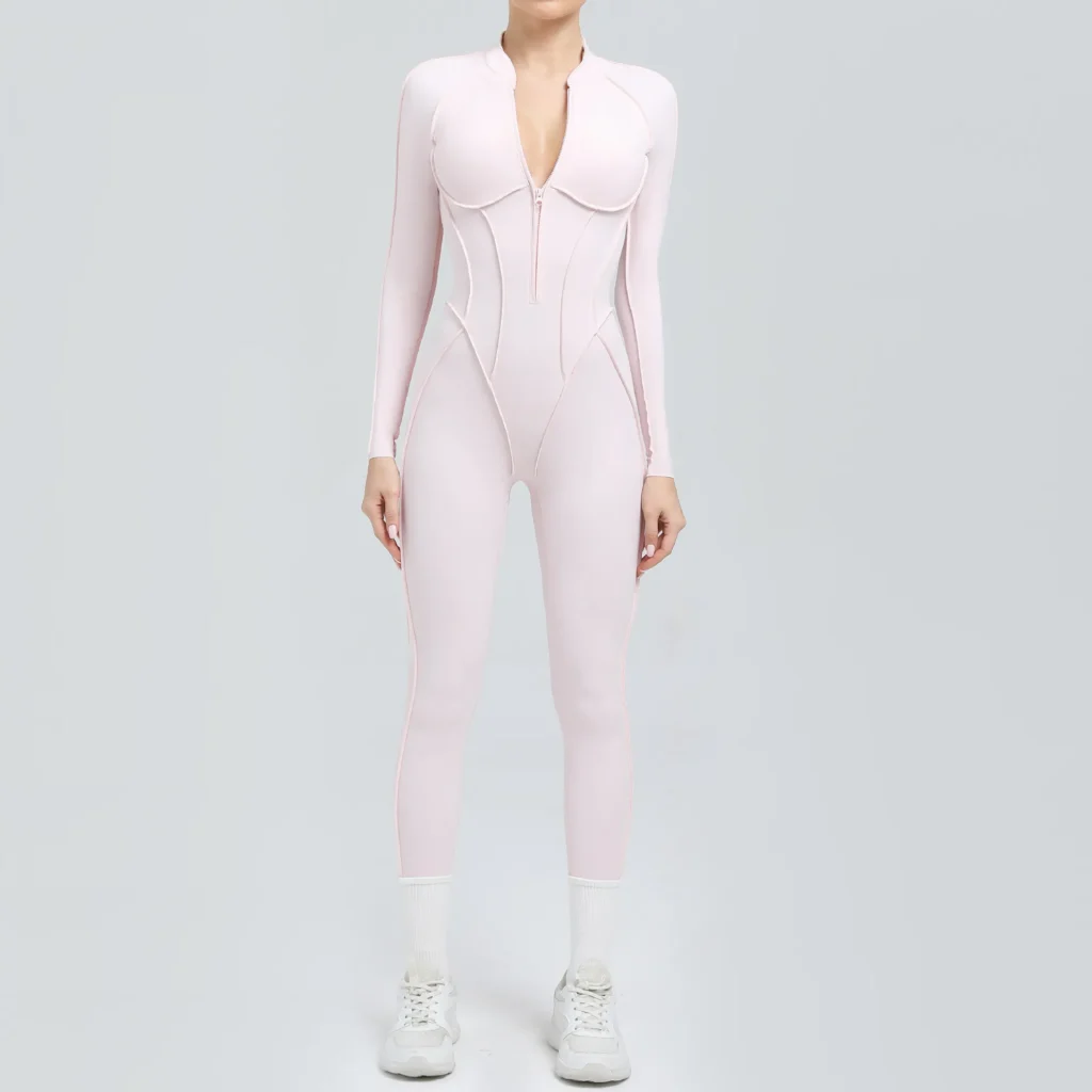Half-Zipper Long-Sleeved Fitness Workout Jumpsuit Gym Clothes Manufacturer