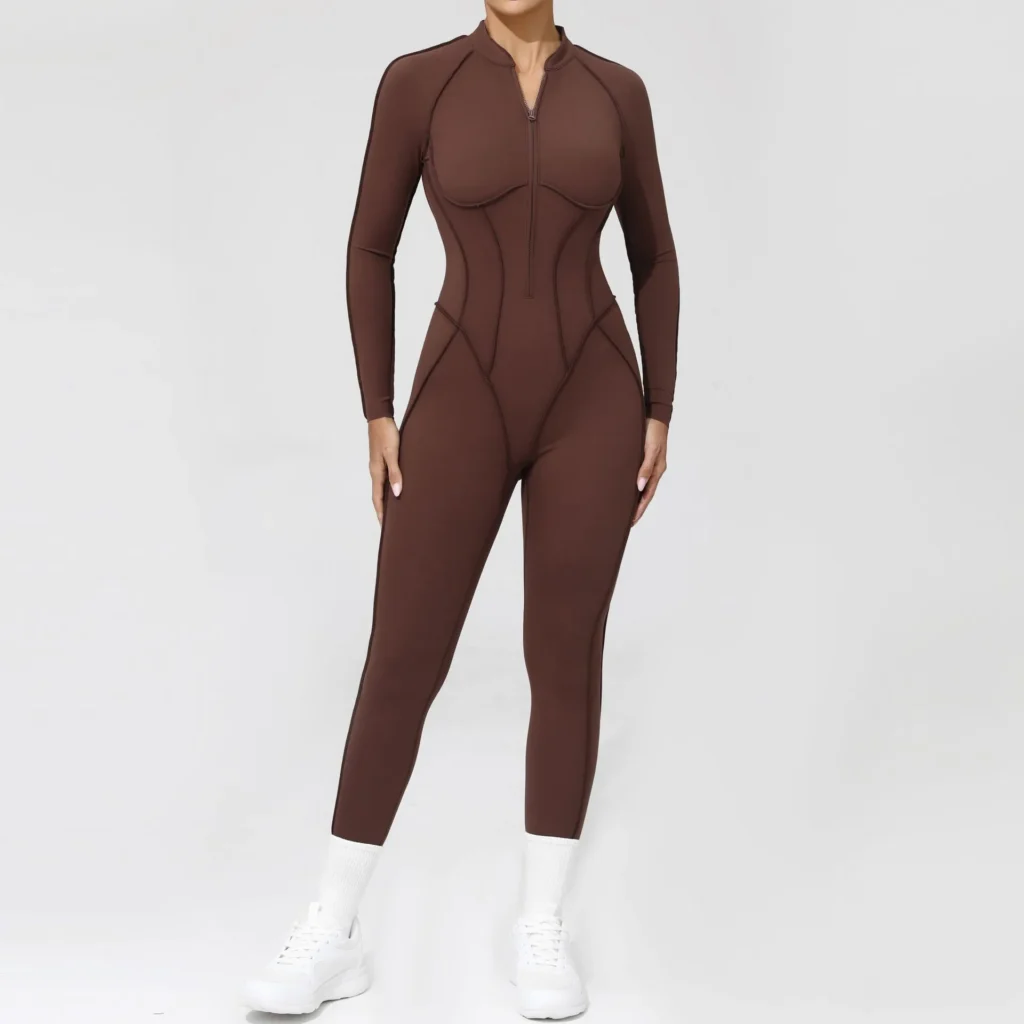 Half-Zipper Long-Sleeved Fitness Workout Jumpsuit Gym Clothes Manufacturer