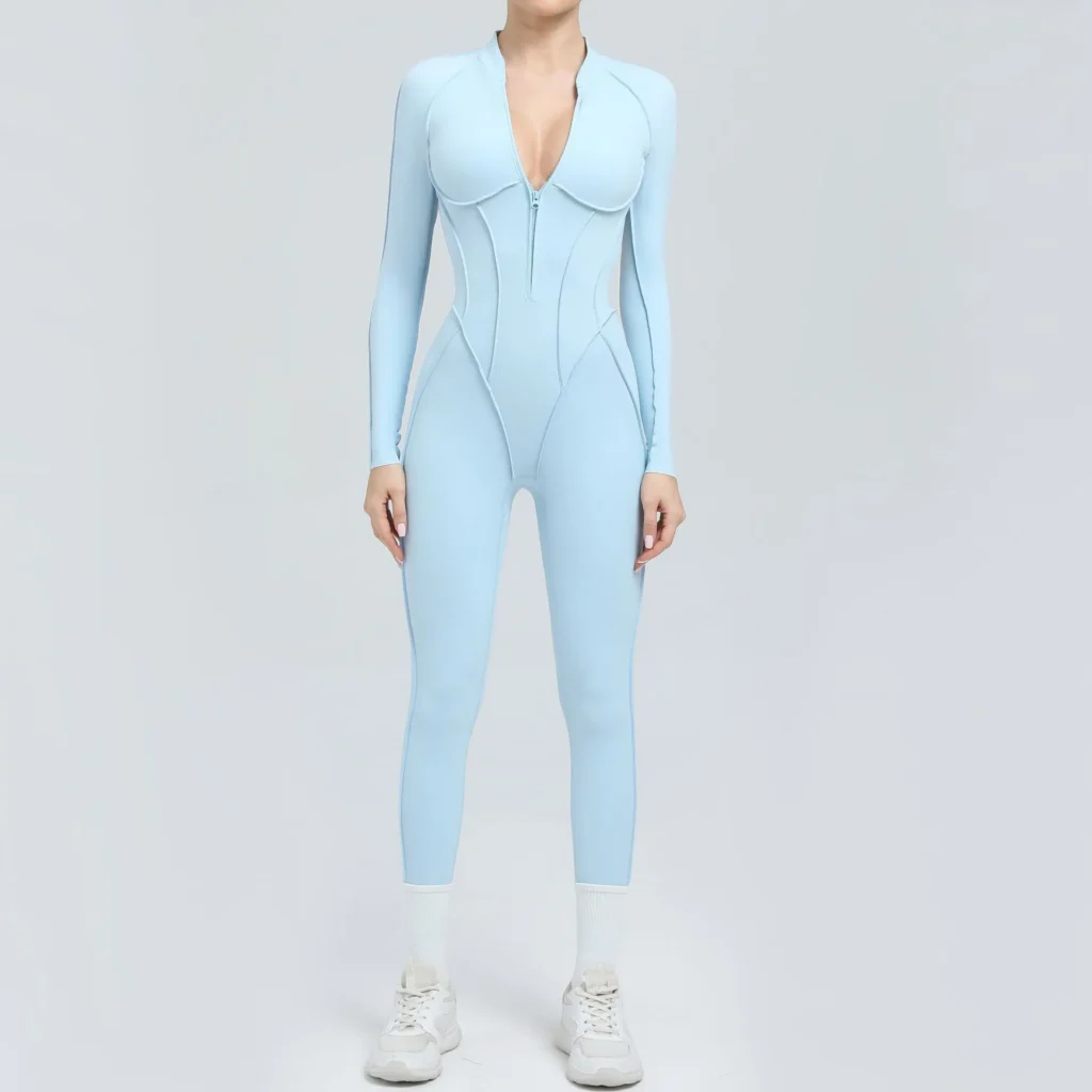 Half-Zipper Long-Sleeved Fitness Workout Jumpsuit Gym Clothes Manufacturer