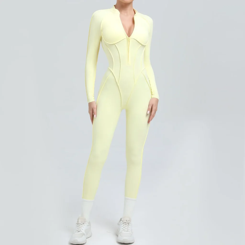Half-Zipper Long-Sleeved Fitness Workout Jumpsuit Gym Clothes Manufacturer