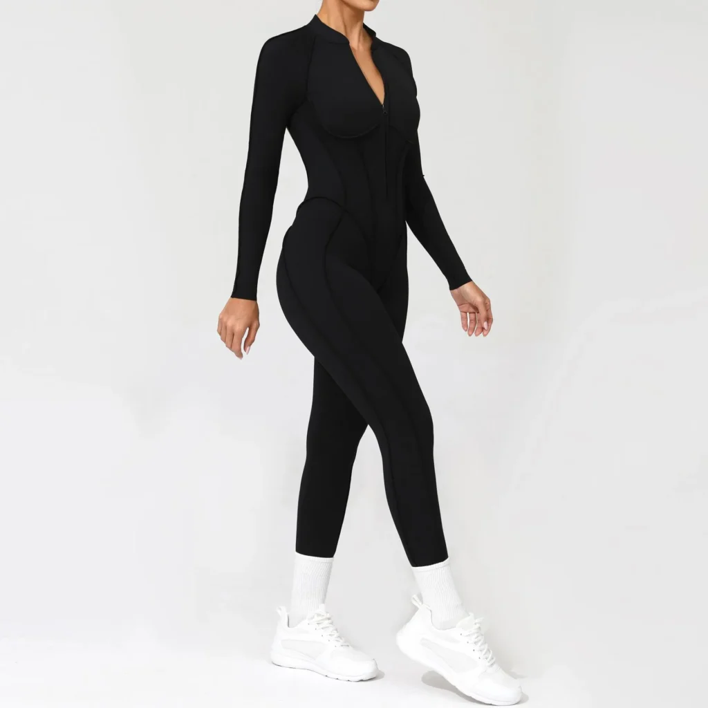 Half-Zipper Long-Sleeved Fitness Workout Jumpsuit Gym Clothes Manufacturer
