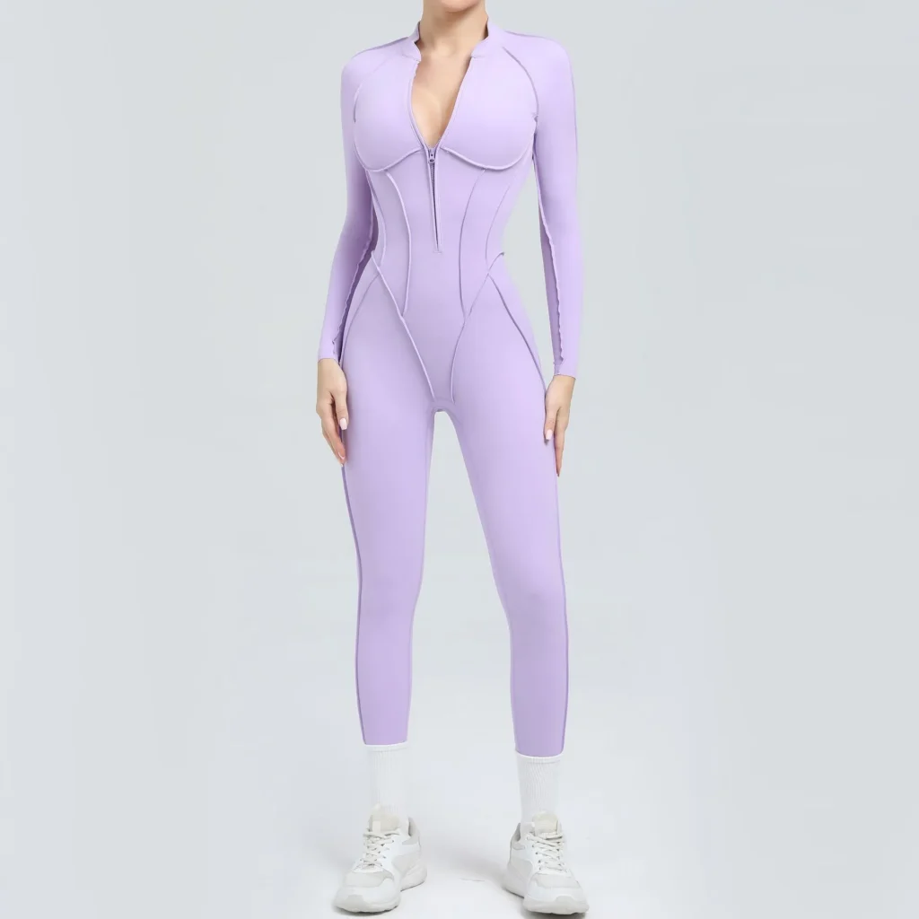 Half-Zipper Long-Sleeved Fitness Workout Jumpsuit Gym Clothes Manufacturer
