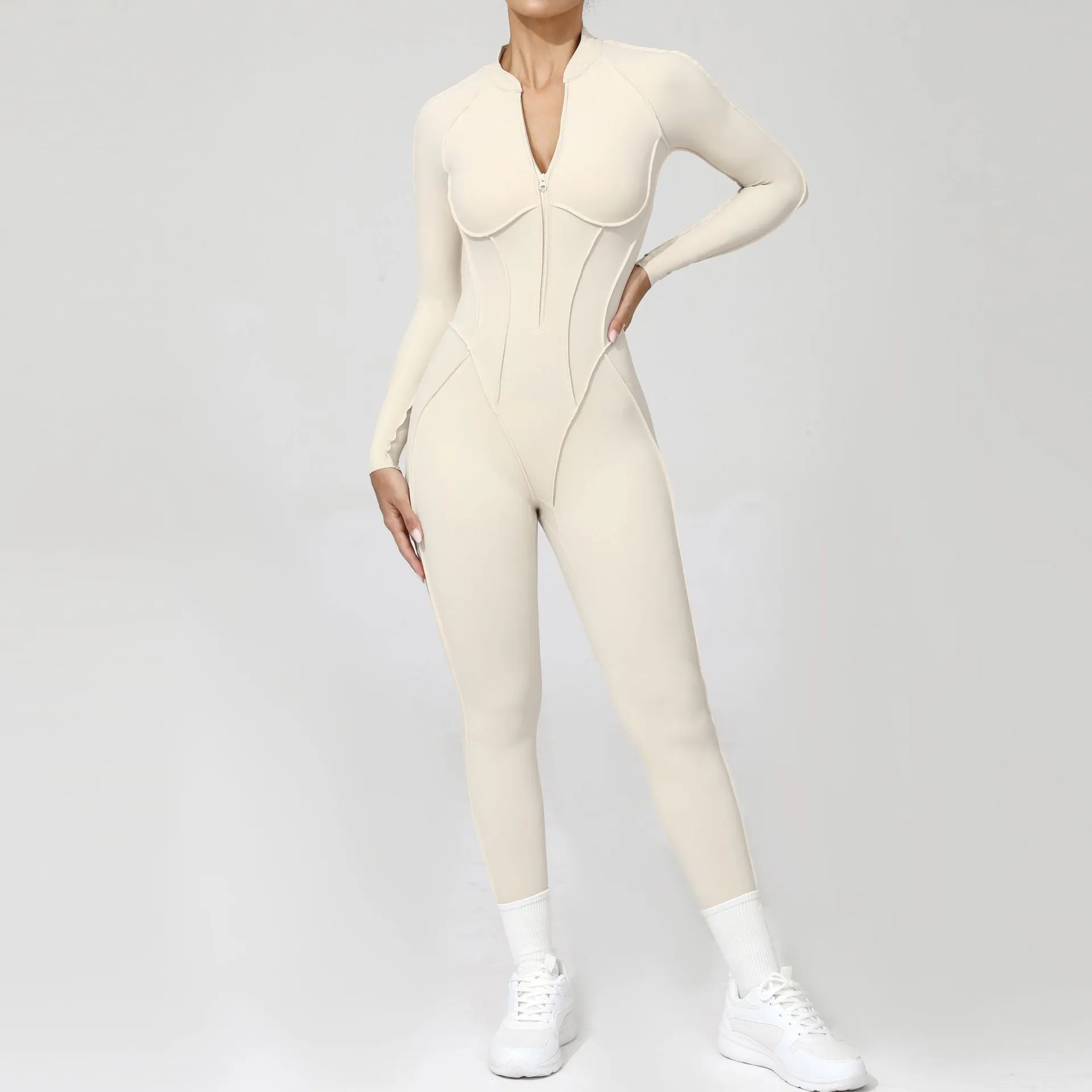 Half-Zipper Long-Sleeved Fitness Workout Jumpsuit Gym Clothes Manufacturer