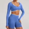 Fake Two Pieces Long Sleeve Crop Tops Workout Bodysuit Long Sleeve Wholesale Womens Sportswear Fake Two Pieces Long Sleeve Crop Tops Workout Bodysuit Long Sleeve Wholesale Womens Sportswear