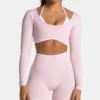 Fake Two Pieces Long Sleeve Crop Tops Workout Bodysuit Long Sleeve Wholesale Womens Sportswear