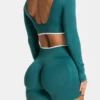 Fake Two Pieces Long Sleeve Crop Tops Workout Bodysuit Long Sleeve Wholesale Womens Sportswear