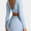 Fake Two Pieces Long Sleeve Crop Tops Workout Bodysuit Long Sleeve Wholesale Womens Sportswear