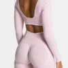 Fake Two Pieces Long Sleeve Crop Tops Workout Bodysuit Long Sleeve Wholesale Womens Sportswear