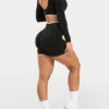 Fake Two Pieces Long Sleeve Crop Tops Workout Bodysuit Long Sleeve Wholesale Womens Sportswear