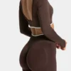 Fake Two Pieces Long Sleeve Crop Tops Workout Bodysuit Long Sleeve Wholesale Womens Sportswear