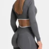 Fake Two Pieces Long Sleeve Crop Tops Workout Bodysuit Long Sleeve Wholesale Womens Sportswear