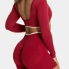 Fake Two Pieces Long Sleeve Crop Tops Workout Bodysuit Long Sleeve Wholesale Womens Sportswear