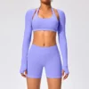 Back Open Long Sleeve Crop Tops Gymshark Wholesale Workout Bodysuit Long Sleeve