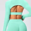 Back Open Long Sleeve Crop Tops Gymshark Wholesale Workout Bodysuit Long Sleeve