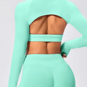Back Open Long Sleeve Crop Tops Gymshark Wholesale Workout Bodysuit Long Sleeve