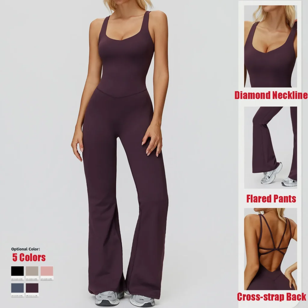 Butterfly Back Yoga Flared Fitness Workout Jumpsuit Gym Clothes Manufacturer