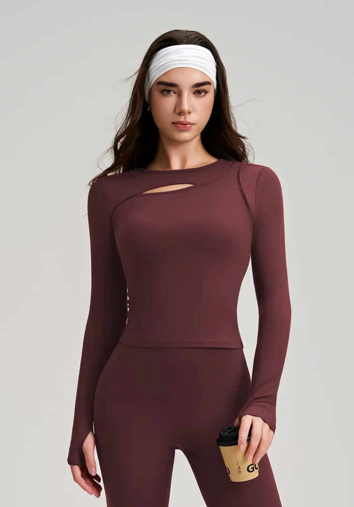 Front Cut-Out Slim Fit Long Sleeve Yoga Tops Sport Clothing Manufacturers Gymwear com