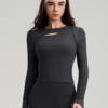 Front Cut-Out Slim Fit Long Sleeve Yoga Tops Sport Clothing Manufacturers Gymwear com