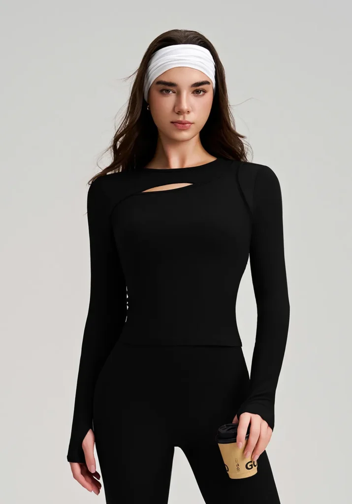 Front Cut-Out Slim Fit Long Sleeve Yoga Tops Sport Clothing Manufacturers Gymwear com